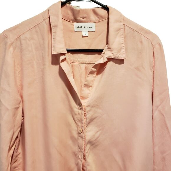 Anthropologie Cloth and Stone Top Womens SMALL Button Up Tie Front Peach Boho - Picture 2 of 7